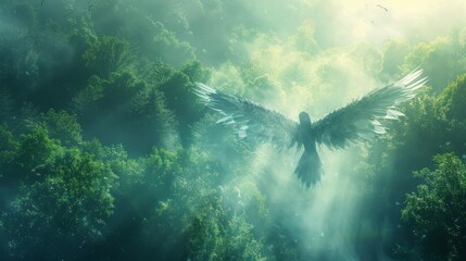 Minimalist Background: Beautiful Religious Portrait of a Guardian Angel in Paradise
