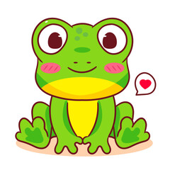 Cute frog cartoon character smiling nicely. Adorable animal concept design. Isolated white background. Vector art illustration.