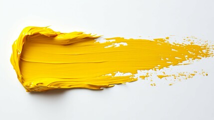Abstract Yellow Paint Stroke on White Background