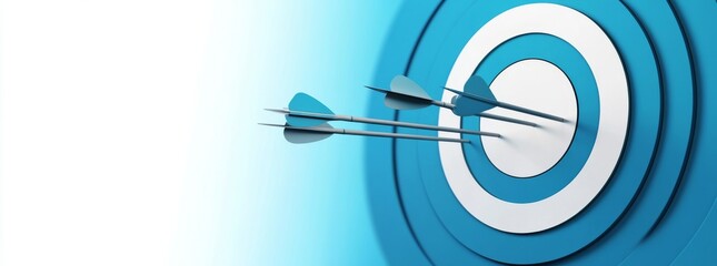 3D rendering of arrows hitting the center target, business goal achievement concept
