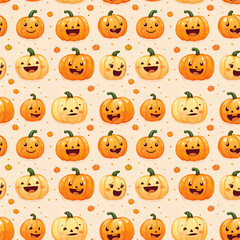 Naklejka premium Seamless Pattern of Cute Smiling Pumpkins Cartoon