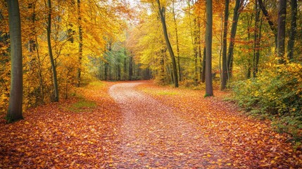 Naklejka premium Autumn Path in a Golden Forest
