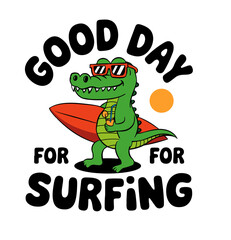 Mascot Crocodile doing surfing