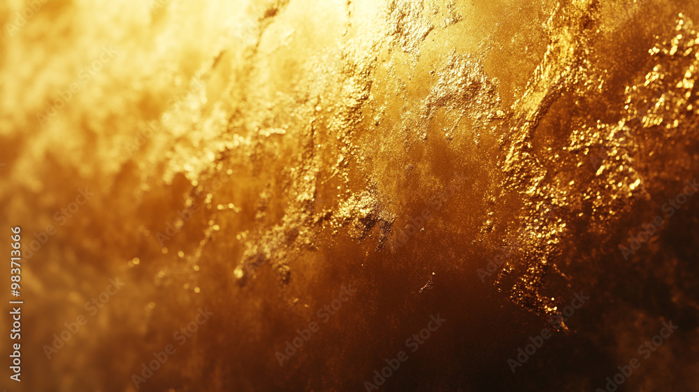 Poster golden textured wall with intricate patterns illuminated by warm light in an artistic setting