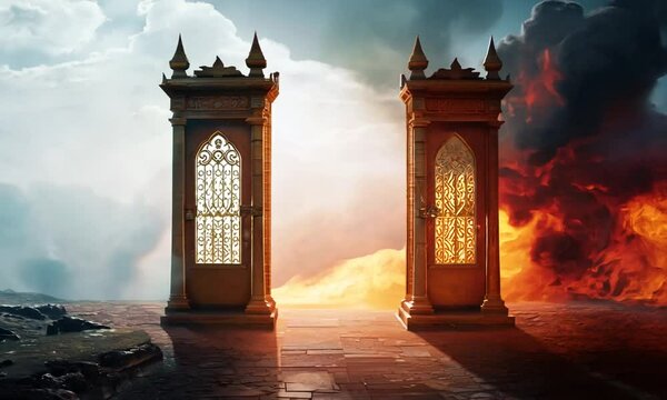 The fiery gates of heaven and hell. The door to heaven and hell. Good and evil, light and darkness.