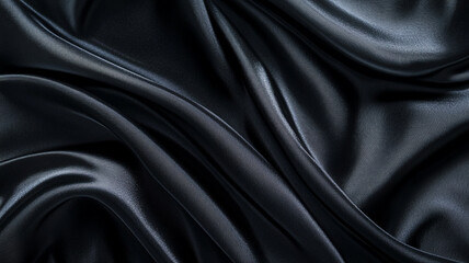 Fototapeta premium Luxurious black fabric draped elegantly across a surface in a soft, flowing arrangement