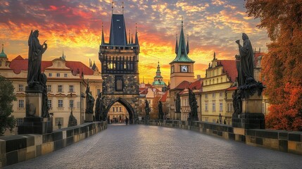 Fototapeta premium Charles Bridge, Prague, Czech Republic at Sunset