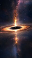 Obraz premium A vast galactic horizon with a black hole at its center, pulling in light and matter