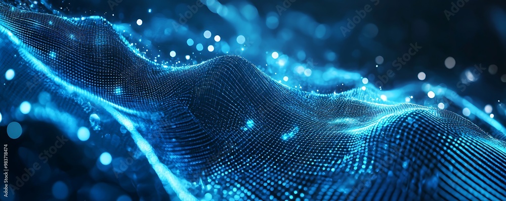 Wall mural abstract concept of a digital technology network with blue geometric mesh.