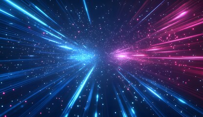 Fototapeta premium Abstract background with glowing neon lines and blue light, digital technology concept design, dark purple background, 