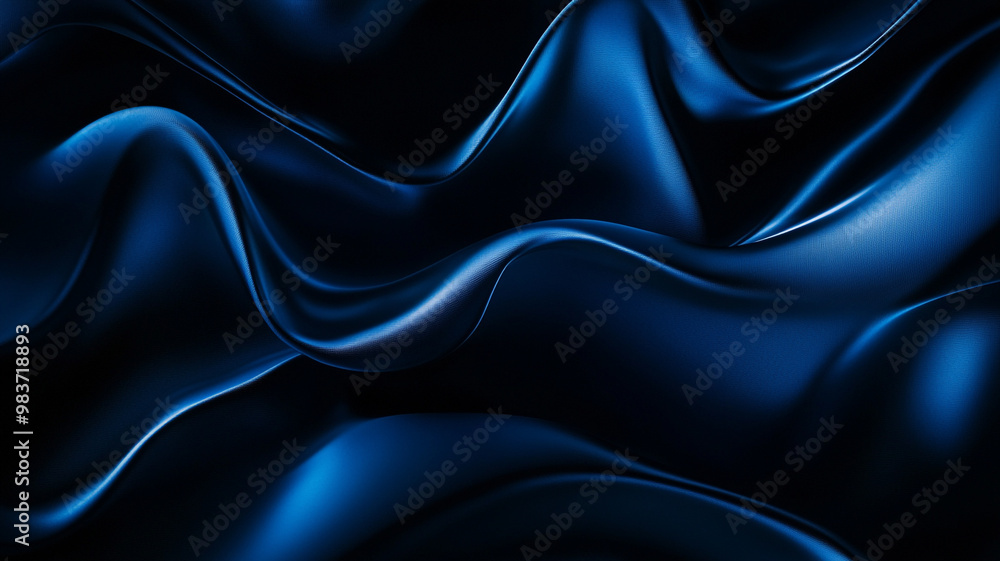Aufkleber flowing waves of deep blue fabric draping elegantly in soft shadows and light