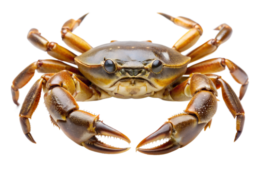 Close-up crab with extended claws and vibrant colors