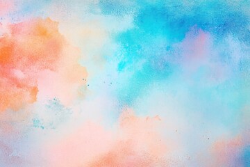 Fototapeta premium Abstract watercolor background with pastel blue, pink, sky blue, and orange hues blending in a soft gradient for a dreamy, artistic effect.
