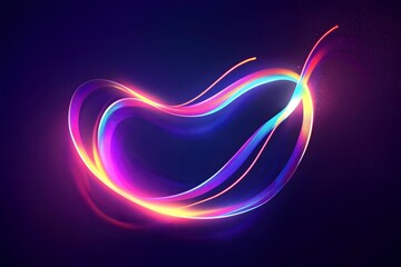 Abstract background with neon glowing lines forming an shape, vibrant and dynamic curves on a dark purple backdrop.