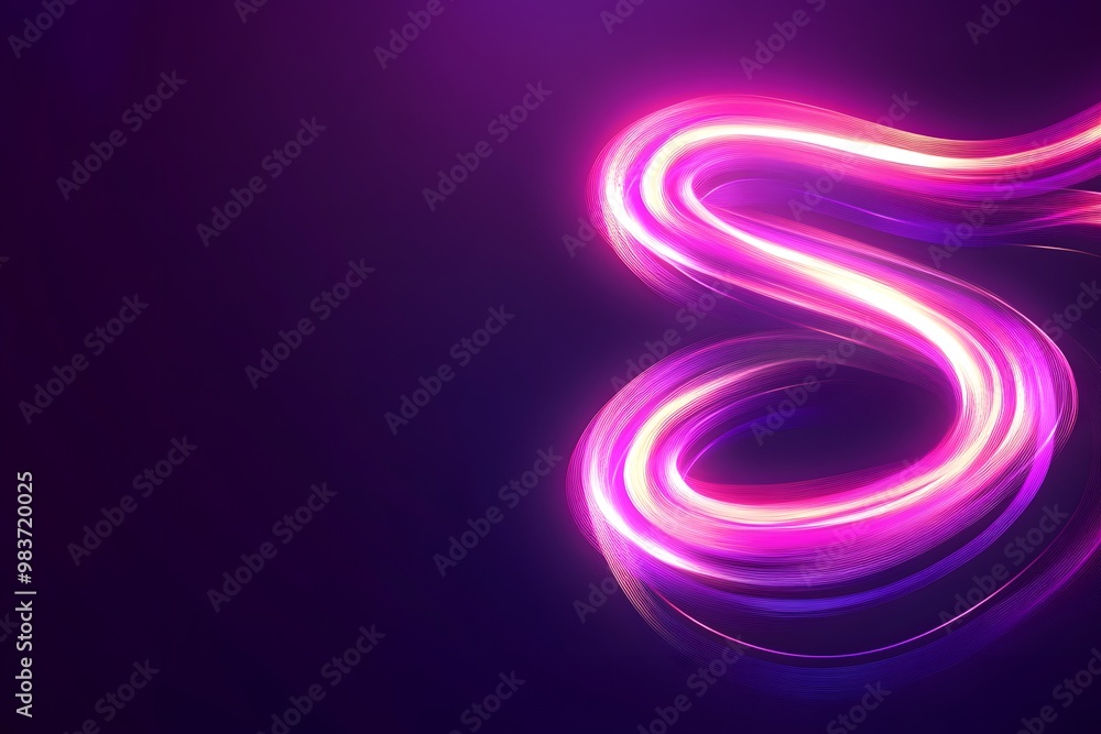 Poster abstract background with neon glowing lines forming an shape, vibrant and dynamic curves on a dark p
