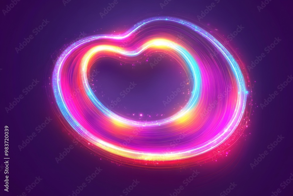 Aufkleber abstract background with neon glowing lines forming an shape, vibrant and dynamic curves on a dark p