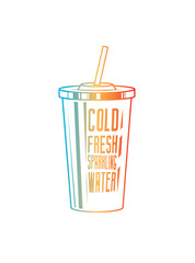 Fast food plastic cup with straw. Hot or cold drink. Original vector illustration in vintage style.