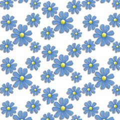 Blue  Spring Floral Pattern on Transparent Background 