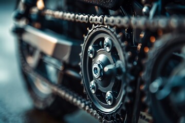 Fototapeta premium Close-up of a motorcycle chain. Details of a bicycle.