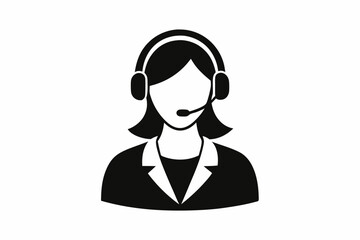 Call center woman silhouette vector, Customer service icon, news presenter icon