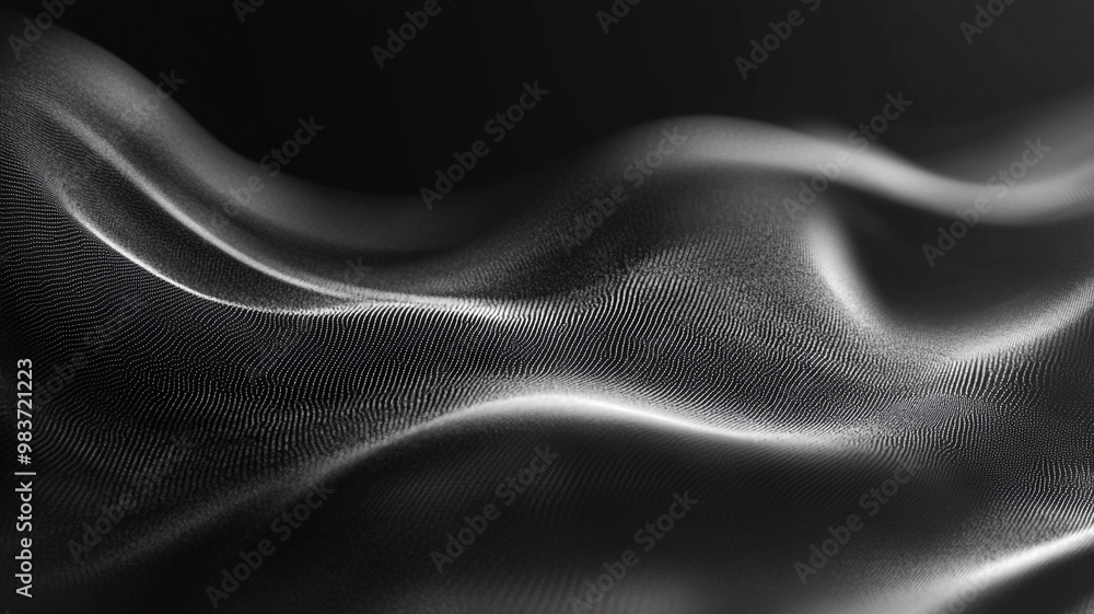 Poster flowing black fabric with soft waves and elegant texture captured in low light settings