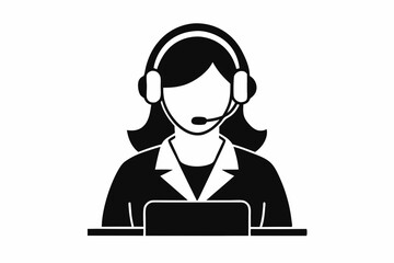 Call center woman silhouette vector, Customer service icon, news presenter icon