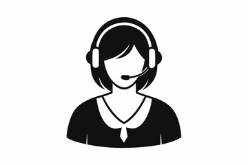 Call center woman silhouette vector, Customer service icon, news presenter icon