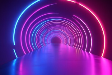 Obraz premium Abstract background with neon glowing lines in blue and purple colors forming an illuminated tunnel 