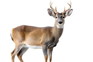 White-tailed deer buck with antlers isolated on transparent background