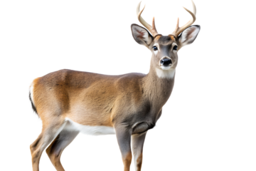 White-tailed deer buck with antlers isolated on transparent background