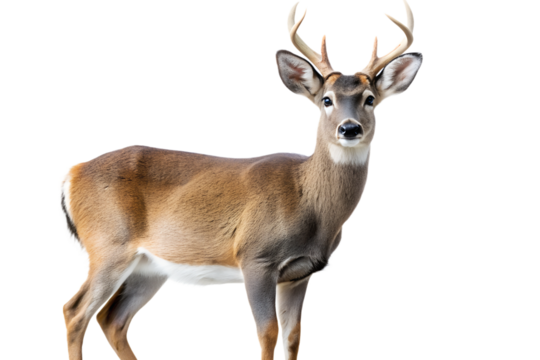 White-tailed deer buck with antlers isolated on transparent background