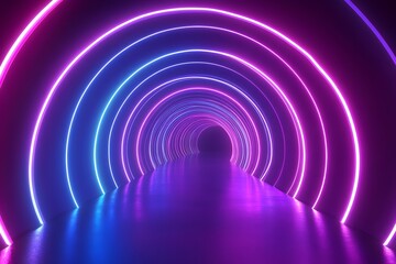 Obraz premium Abstract background with neon glowing lines in blue and purple colors forming an illuminated tunnel 