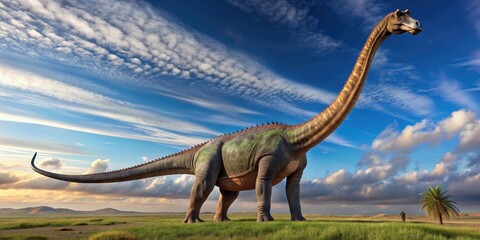 Obraz premium A large, long-necked dinosaur known as Brachiosaurus, prehistoric, extinct, Jurassic, herbivore, dinosaur, long-necked