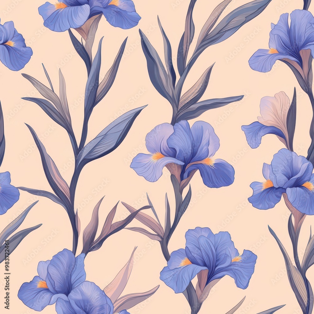 Poster iris pattern on light peach pastel background, top down view with a subtle hint of shimmer.