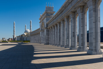 Fototapeta premium Marble colonnade in the center of the capital of Kazakhstan, Astana, on Independence Square