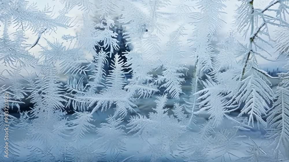 Aufkleber intricate frost patterns resembling ferns are covering a window, creating a beautiful winter scene p