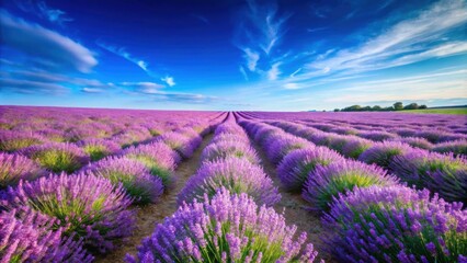 Fototapeta premium Vibrant lavender field under a clear blue sky on a sunny summer day, lavender, field, flowers, purple, summer, picturesque