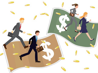 金融関係のビジネスマンが仕事をしているイメージイラストです。