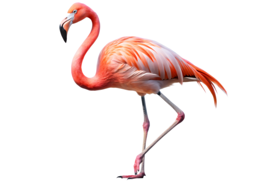 Single pink flamingo standing on one leg against transparent background