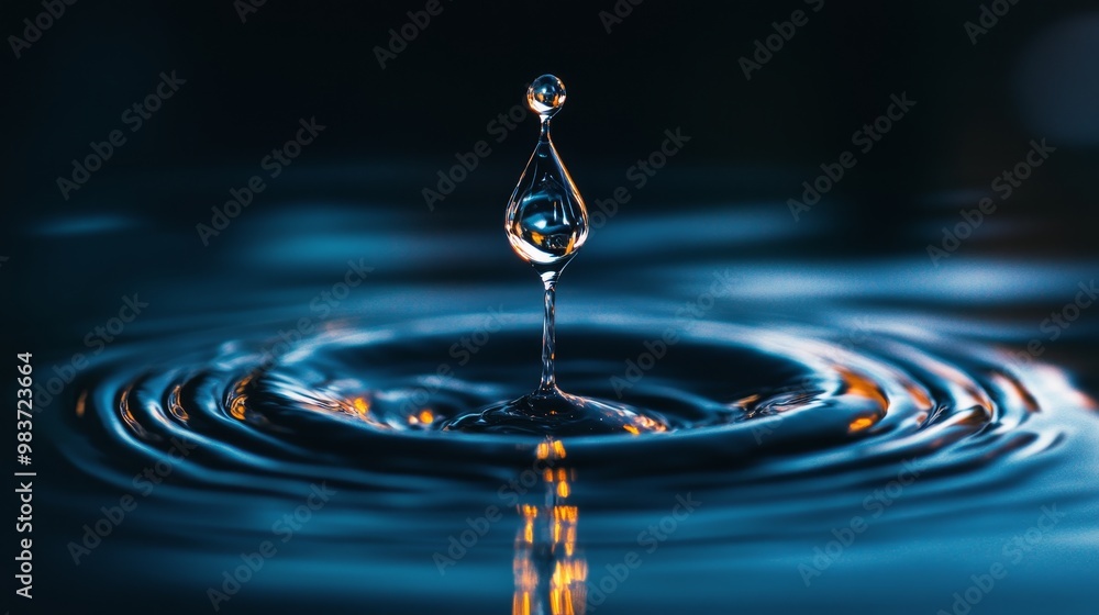 Poster a single water drop creates ripples and a mesmerizing pattern as it impacts the surface of still wat