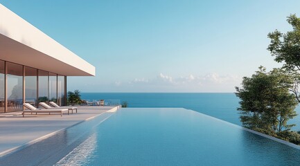 Fototapeta premium Modern Villa with Infinity Pool Overlooking the Ocean