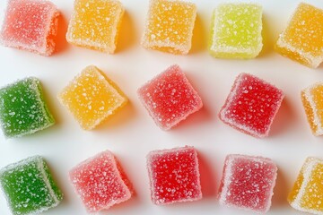 Colorful gummy candies with clear sugar crystals