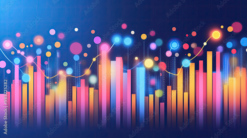 Poster futuristic 3d data visualization with glowing blue lines and stripes symbolizing growth and progress