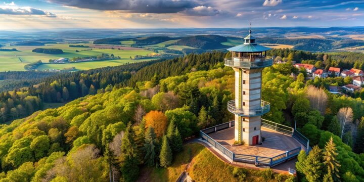 Aerial view of observation tower Hamelika near Marianske Lazne in West Bohemia, Czech Republic