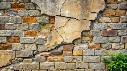 Obraz premium Old stone wall with a repaired crack , stone, aged, historic, antique, background, texture, repair, construction
