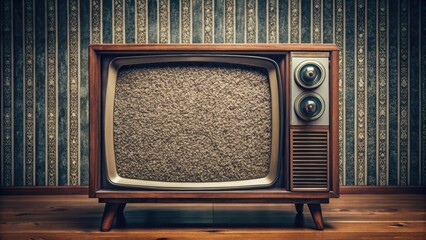 Vintage retro television set displaying static noise, nostalgia, obsolete technology