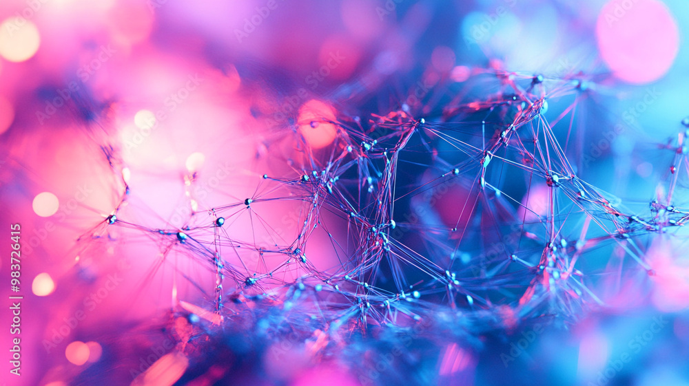 Poster abstract representation of connected lines and nodes illuminated in vibrant colors