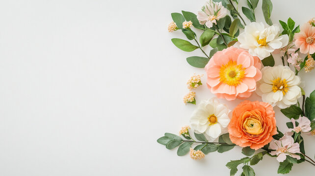 Beautiful floral arrangement featuring soft pastel flowers, including peonies, daisies, and greenery, perfect for bridal shower invitation or decoration