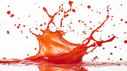 Vibrant red liquid splashes dynamically against a white backdrop during a creative art experiment