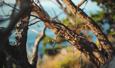Close up view of the branches of a tree in the park.